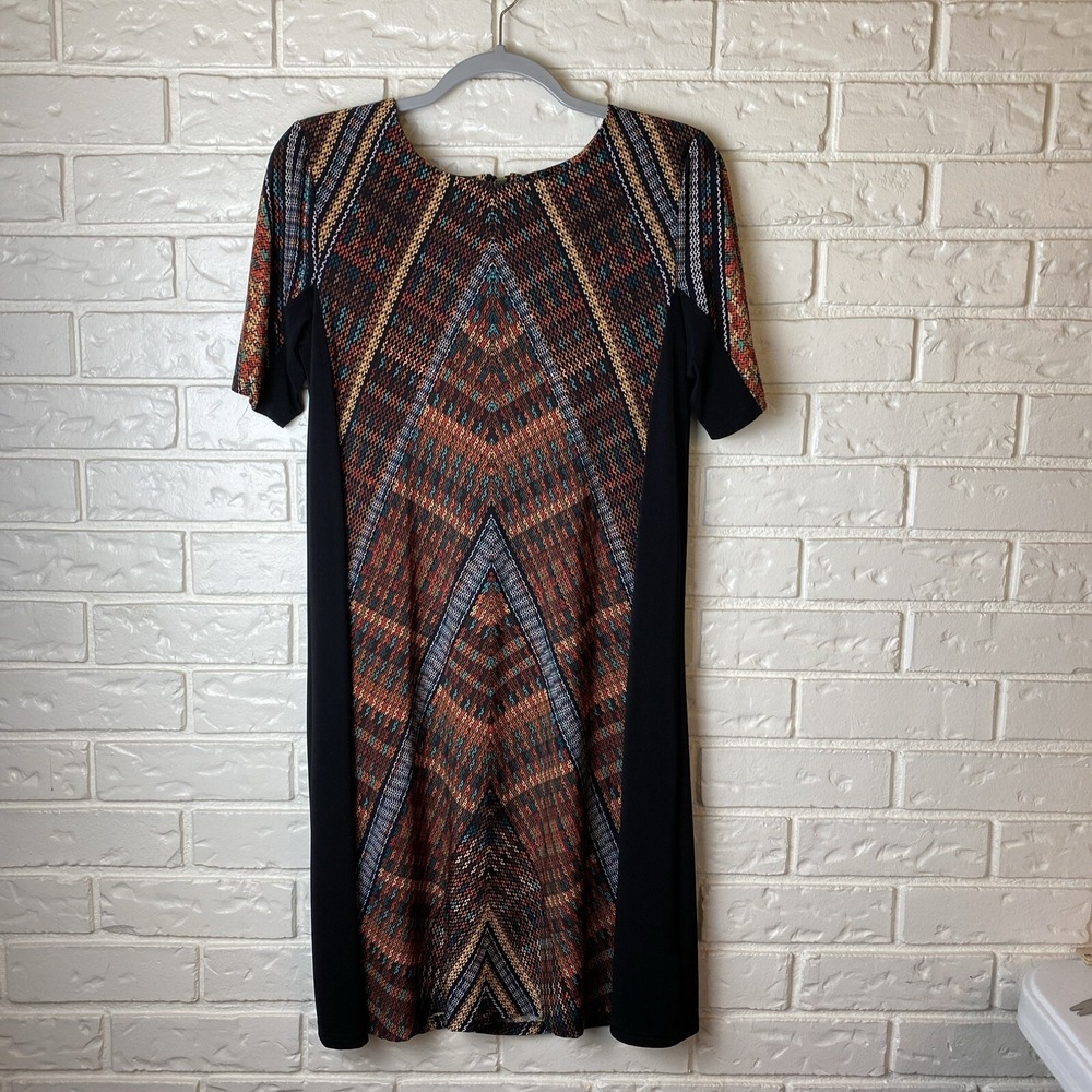Madison Leighโ Womens Shift Drss Size 10 Black Geo Gold Back Zipper